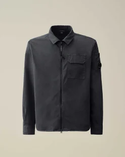 C.P. Company Gabardine Zipped Shirt Total Eclipse-Blue Discount