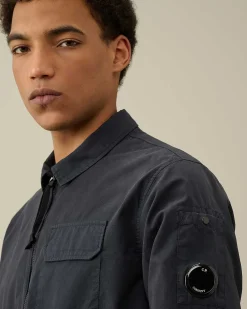 C.P. Company Gabardine Zipped Shirt Total Eclipse-Blue Discount