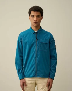 C.P. Company Gabardine Zipped Shirt Ink Blue Fashion