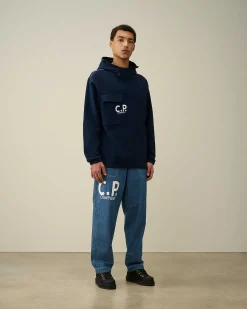 C.P. Company Indigo Fleece Hoodie Denim-Blue Clearance