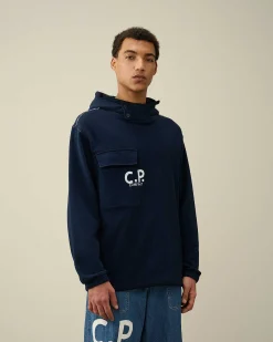 C.P. Company Indigo Fleece Hoodie Denim-Blue Clearance