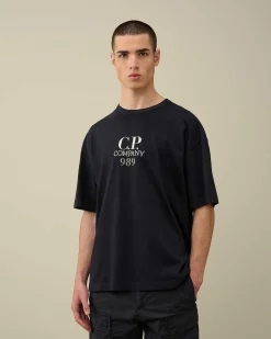 C.P. Company 20/1 Jersey Boxy Logo T-Shirt Total Eclipse-Blue Discount