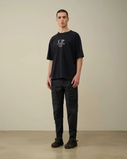 C.P. Company 20/1 Jersey Boxy Logo T-Shirt Total Eclipse-Blue Discount