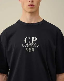 C.P. Company 20/1 Jersey Boxy Logo T-Shirt Total Eclipse-Blue Discount