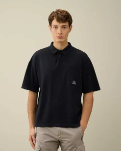 C.P. Company 20/1 Jersey Boxy Polo Shirt Total Eclipse-Blue Cheap