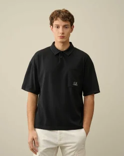 C.P. Company 20/1 Jersey Boxy Polo Shirt Black New