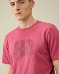 C.P. Company 30/1 Jersey Label Style Logo T-Shirt Red Bud Best Sale