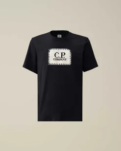 C.P. Company 30/1 Jersey Label Style Logo T-Shirt Total Eclipse-Blue Cheap