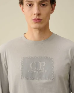 C.P. Company 30/1 Jersey Long Sleeved Logo T-Shirt Drizzle Grey Flash Sale
