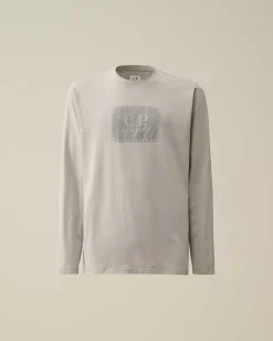 C.P. Company 30/1 Jersey Long Sleeved Logo T-Shirt Drizzle Grey Flash Sale
