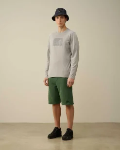 C.P. Company 30/1 Jersey Long Sleeved Logo T-Shirt Drizzle Grey Flash Sale