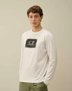 C.P. Company 30/1 Jersey Long Sleeved Logo T-Shirt Gauze White Clearance