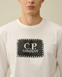 C.P. Company 30/1 Jersey Long Sleeved Logo T-Shirt Gauze White Clearance