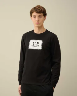C.P. Company 30/1 Jersey Long Sleeved Logo T-Shirt Black Cheap
