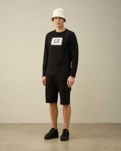 C.P. Company 30/1 Jersey Long Sleeved Logo T-Shirt Black Cheap