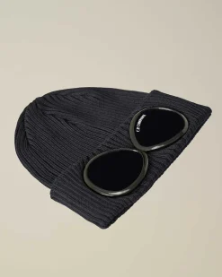 C.P. Company Kids' Cotton Goggle Beanie Total Eclipse-Blue Hot