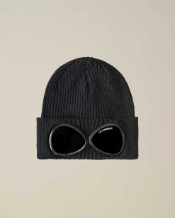C.P. Company Kids' Cotton Goggle Beanie Total Eclipse-Blue Hot