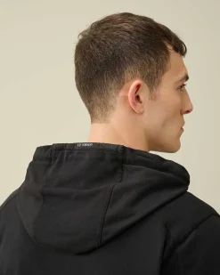 C.P. Company Light Fleece Hoodie Black Flash Sale