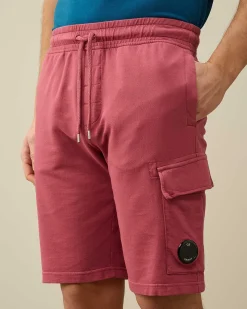 C.P. Company Light Fleece Utility Shorts Red Bud Discount