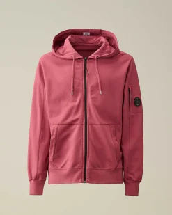 C.P. Company Light Fleece Zipped Hoodie Red Bud Cheap