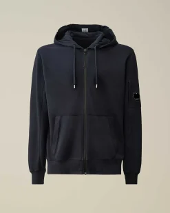 C.P. Company Light Fleece Zipped Hoodie Total Eclipse-Blue Cheap