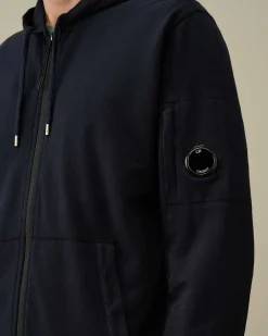 C.P. Company Light Fleece Zipped Hoodie Total Eclipse-Blue Cheap