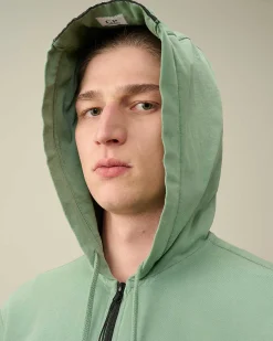C.P. Company Light Fleece Zipped Hoodie Green Bay Discount