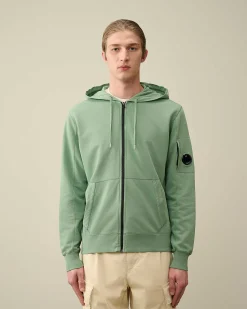 C.P. Company Light Fleece Zipped Hoodie Green Bay Discount