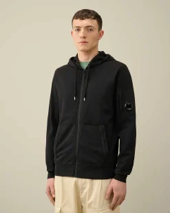 C.P. Company Light Fleece Zipped Hoodie Black Outlet