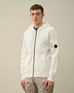 C.P. Company Light Fleece Zipped Hoodie Gauze White Sale