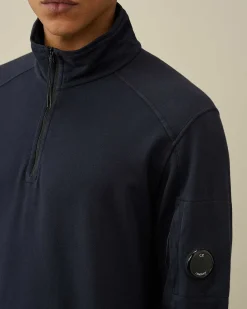 C.P. Company Light Fleece Zipped Sweatshirt Total Eclipse-Blue Cheap