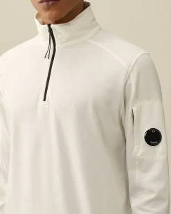 C.P. Company Light Fleece Zipped Sweatshirt Gauze White Best