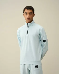 C.P. Company Light Fleece Zipped Sweatshirt Starlight Blue Clearance