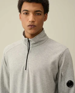 C.P. Company Light Fleece Zipped Sweatshirt Grey Melange Sale