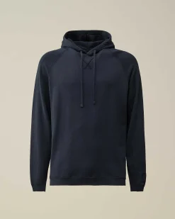 C.P. Company Light Terry Knitted Hoodie Total Eclipse-Blue Cheap