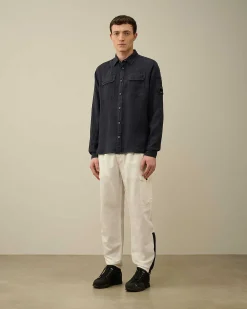C.P. Company Linen Pocket Shirt Total Eclipse-Blue Online