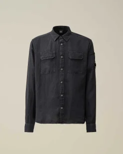 C.P. Company Linen Pocket Shirt Total Eclipse-Blue Online
