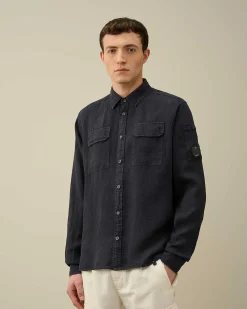 C.P. Company Linen Pocket Shirt Total Eclipse-Blue Online