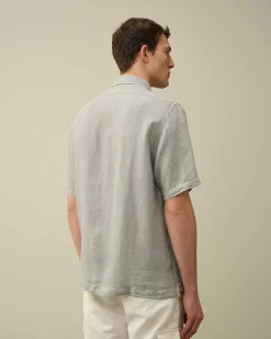 C.P. Company Linen Short Sleeved Shirt Drizzle Grey Discount