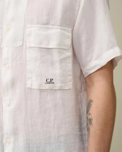 C.P. Company Linen Short Sleeved Shirt Gauze White Best Sale