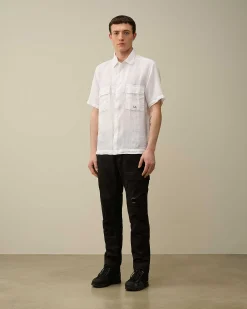 C.P. Company Linen Short Sleeved Shirt Gauze White Best Sale