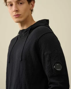 C.P. Company Melange Knitwear Hoodie Total Eclipse-Blue Cheap
