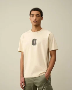 C.P. Company 30/2 Mercerized Jersey Twisted Graphic T-Shirt Pistachio Shell-Beige Best Sale