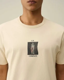 C.P. Company 30/2 Mercerized Jersey Twisted Graphic T-Shirt Pistachio Shell-Beige Best Sale
