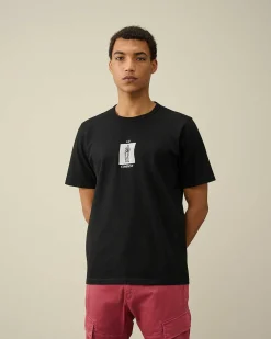 C.P. Company 30/2 Mercerized Jersey Twisted Graphic T-Shirt Black Cheap