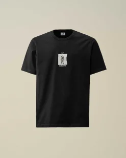 C.P. Company 30/2 Mercerized Jersey Twisted Graphic T-Shirt Black Cheap