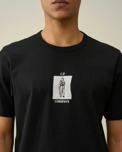 C.P. Company 30/2 Mercerized Jersey Twisted Graphic T-Shirt Black Cheap
