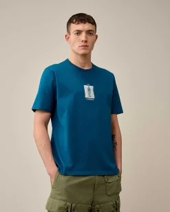 C.P. Company 30/2 Mercerized Jersey Twisted Graphic T-Shirt Ink Blue Sale
