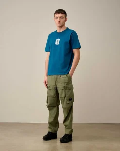 C.P. Company 30/2 Mercerized Jersey Twisted Graphic T-Shirt Ink Blue Sale