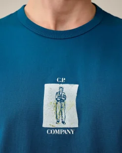 C.P. Company 30/2 Mercerized Jersey Twisted Graphic T-Shirt Ink Blue Sale